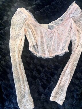 Victoria secret Sheer Blush Pink Lace Corset Top with Embellishment